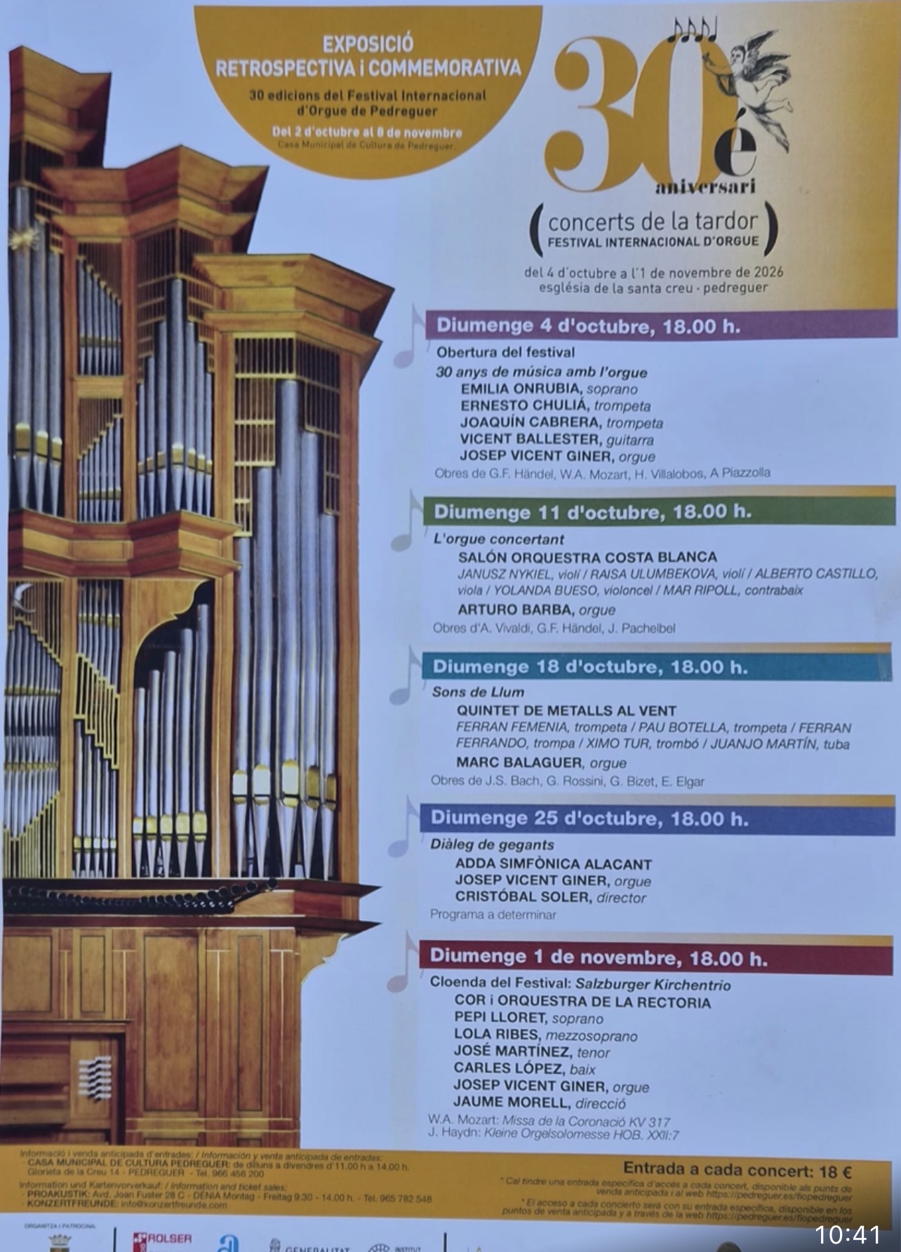 ### 🎶 30 jaar orgelmuziek in Pedreguer 4/10-1/11